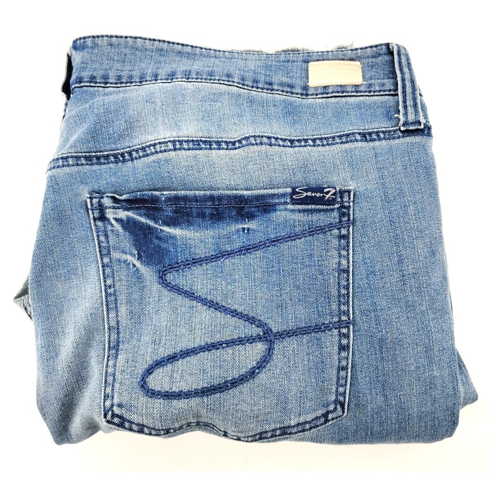 Silver Jeans Women's 18W‎ Blue Distressed Denim High Rise Slim Straight Raw Hem